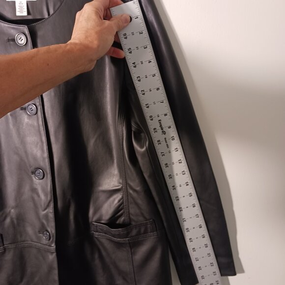 Calvin Klein Black Faux Leather Lightweight Coat, Size Medium Classic, Vegan - Picture 11 of 16